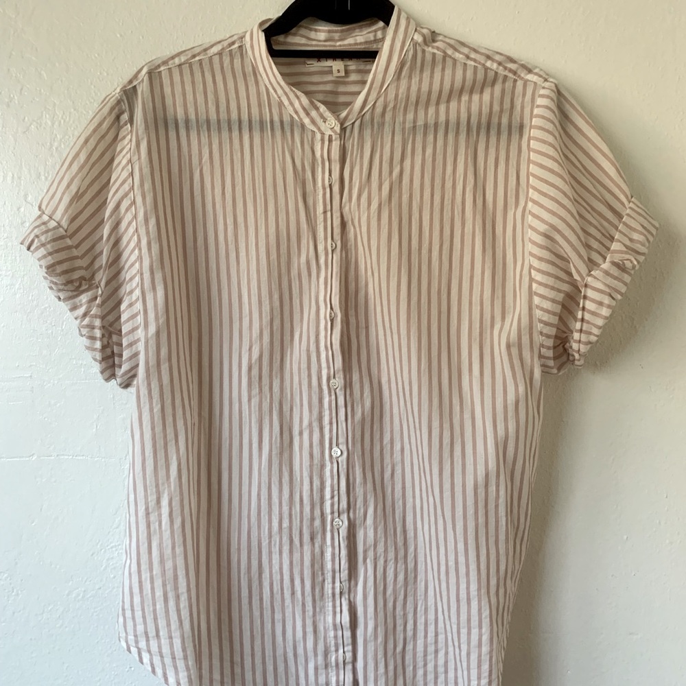 Xirena Short sleeve cotton button up - White and Pink - Small